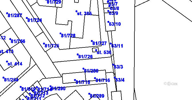 Parcela st. 536 v KÚ Nupaky, Katastrální mapa