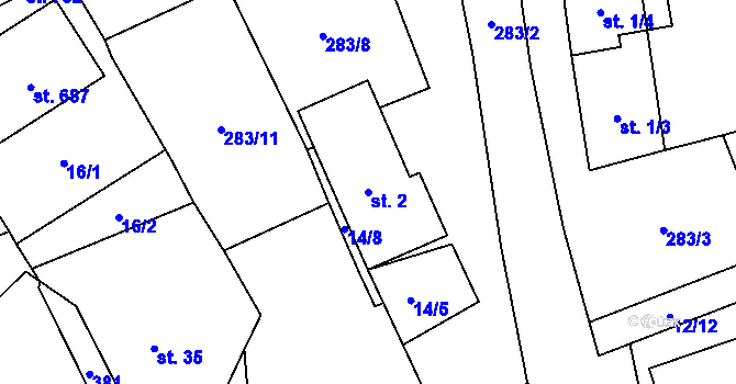Parcela st. 2 v KÚ Nupaky, Katastrální mapa