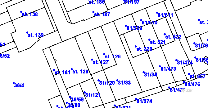 Parcela st. 126 v KÚ Nupaky, Katastrální mapa