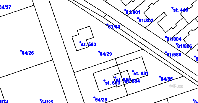 Parcela st. 64/29 v KÚ Nupaky, Katastrální mapa