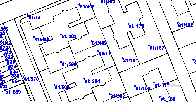 Parcela st. 81/17 v KÚ Nupaky, Katastrální mapa