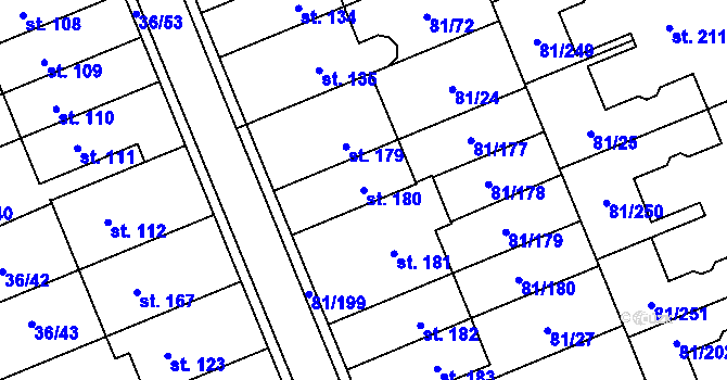 Parcela st. 180 v KÚ Nupaky, Katastrální mapa