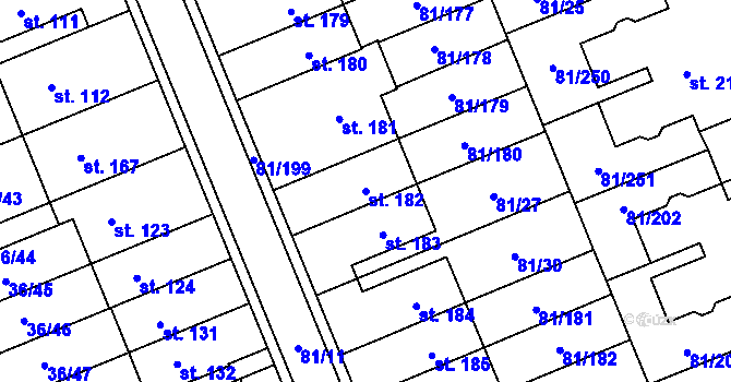 Parcela st. 182 v KÚ Nupaky, Katastrální mapa