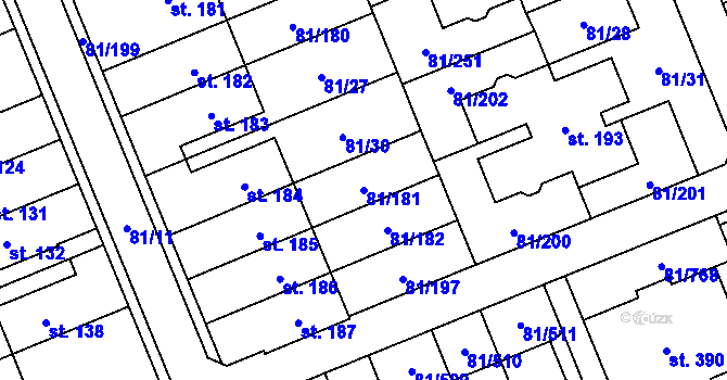 Parcela st. 81/181 v KÚ Nupaky, Katastrální mapa
