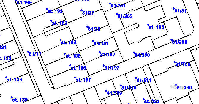 Parcela st. 81/182 v KÚ Nupaky, Katastrální mapa