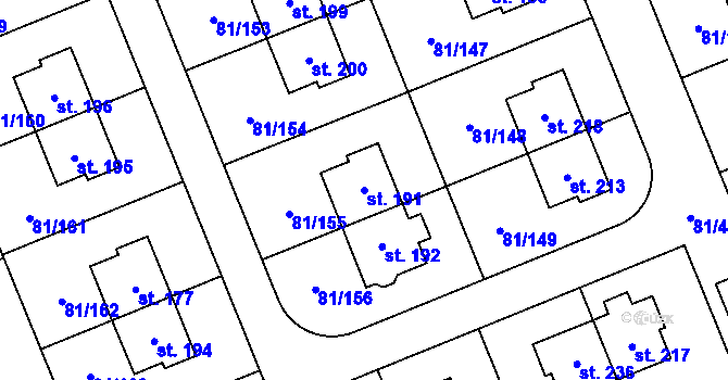 Parcela st. 191 v KÚ Nupaky, Katastrální mapa