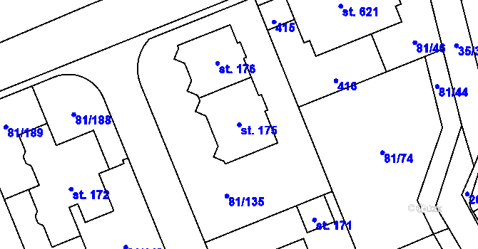Parcela st. 175 v KÚ Nupaky, Katastrální mapa