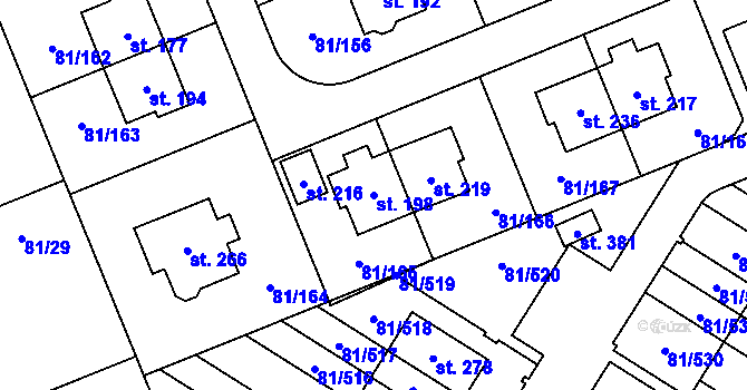 Parcela st. 198 v KÚ Nupaky, Katastrální mapa