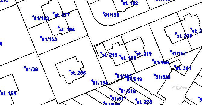 Parcela st. 216 v KÚ Nupaky, Katastrální mapa