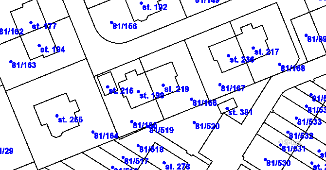 Parcela st. 219 v KÚ Nupaky, Katastrální mapa