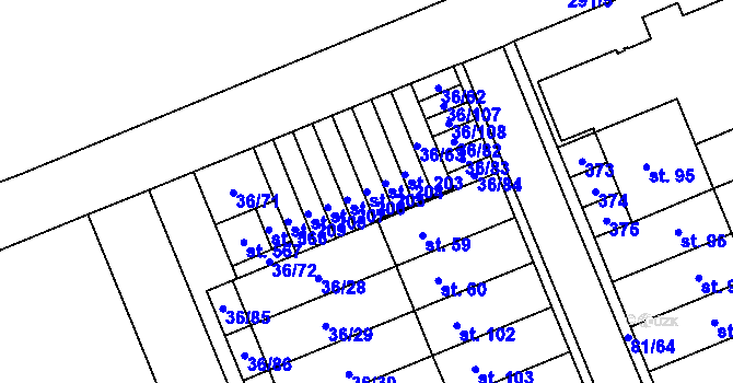 Parcela st. 205 v KÚ Nupaky, Katastrální mapa