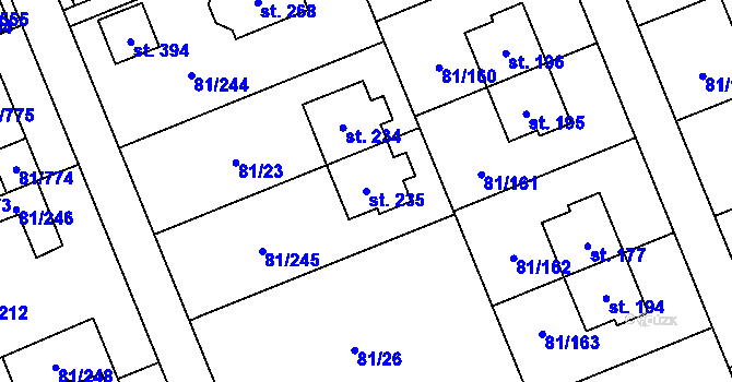 Parcela st. 235 v KÚ Nupaky, Katastrální mapa