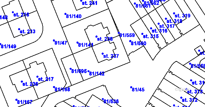 Parcela st. 237 v KÚ Nupaky, Katastrální mapa