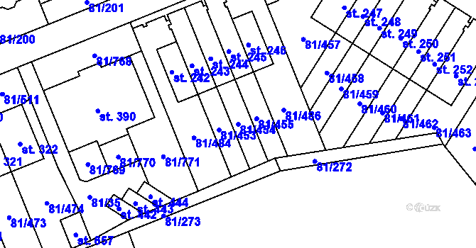 Parcela st. 81/454 v KÚ Nupaky, Katastrální mapa