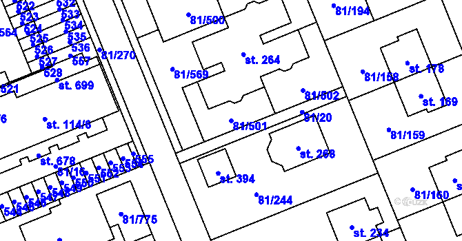 Parcela st. 81/501 v KÚ Nupaky, Katastrální mapa