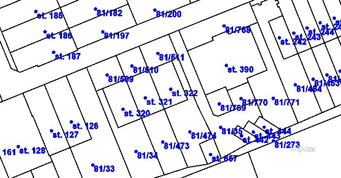 Parcela st. 322 v KÚ Nupaky, Katastrální mapa