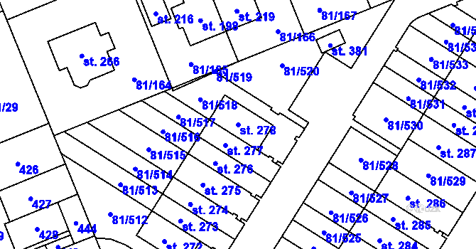 Parcela st. 278 v KÚ Nupaky, Katastrální mapa