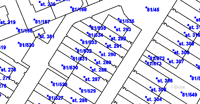 Parcela st. 290 v KÚ Nupaky, Katastrální mapa