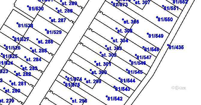 Parcela st. 302 v KÚ Nupaky, Katastrální mapa