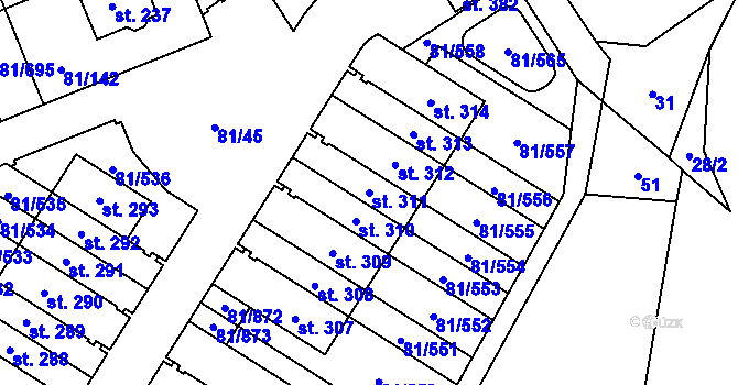 Parcela st. 311 v KÚ Nupaky, Katastrální mapa