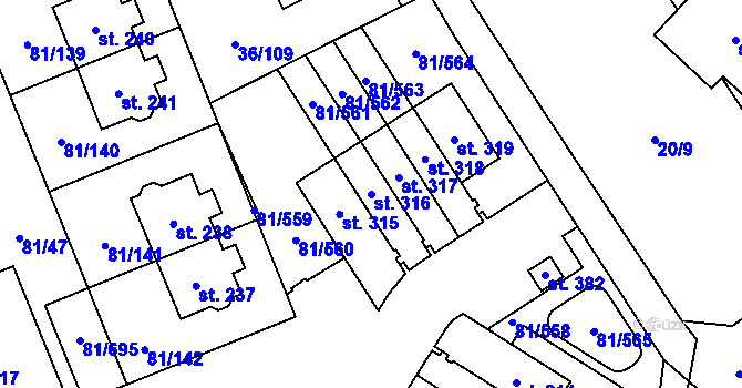 Parcela st. 316 v KÚ Nupaky, Katastrální mapa