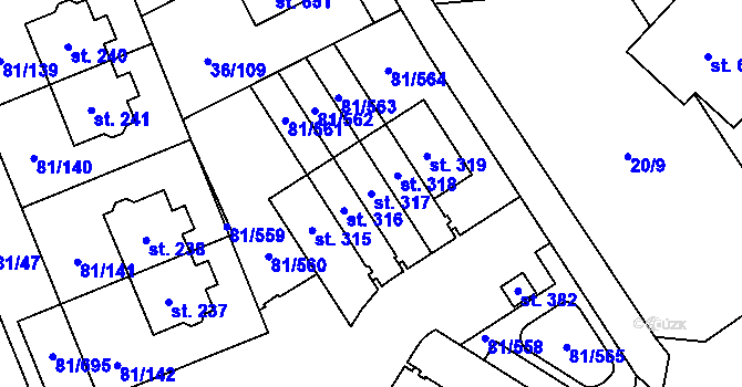 Parcela st. 317 v KÚ Nupaky, Katastrální mapa