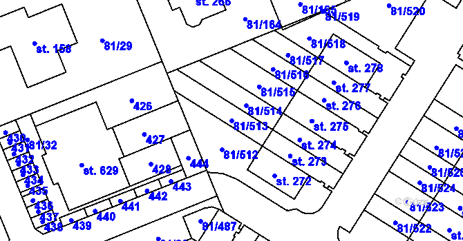 Parcela st. 81/513 v KÚ Nupaky, Katastrální mapa