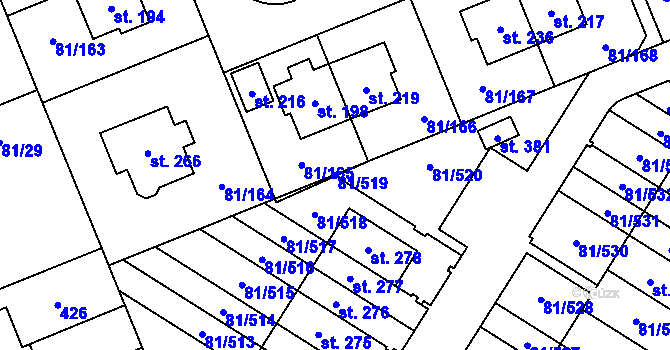 Parcela st. 81/519 v KÚ Nupaky, Katastrální mapa