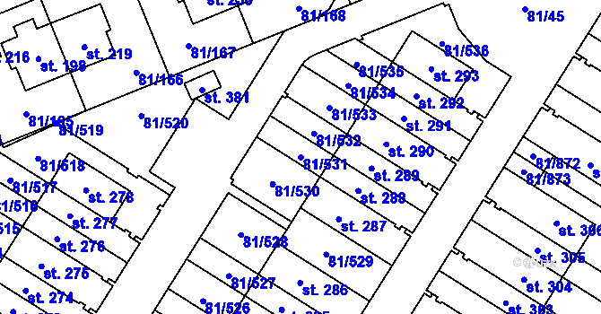 Parcela st. 81/531 v KÚ Nupaky, Katastrální mapa