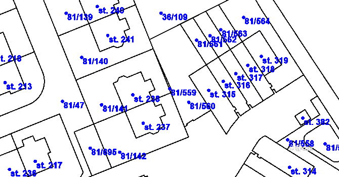 Parcela st. 81/559 v KÚ Nupaky, Katastrální mapa