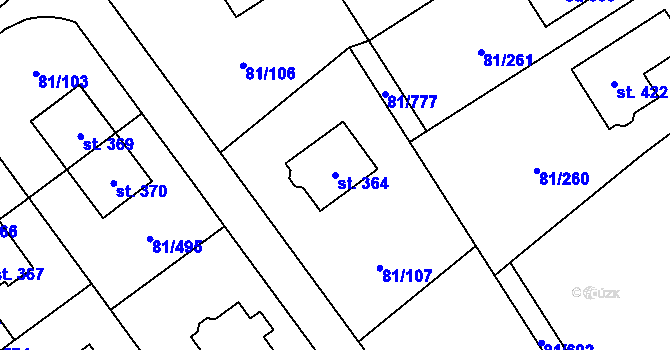 Parcela st. 364 v KÚ Nupaky, Katastrální mapa