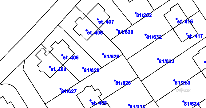 Parcela st. 81/629 v KÚ Nupaky, Katastrální mapa