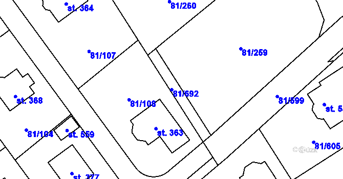 Parcela st. 81/692 v KÚ Nupaky, Katastrální mapa