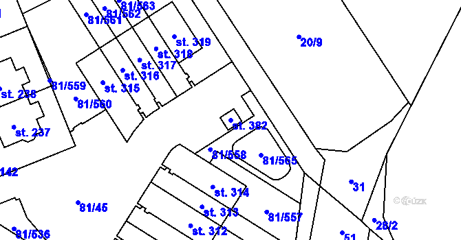Parcela st. 382 v KÚ Nupaky, Katastrální mapa