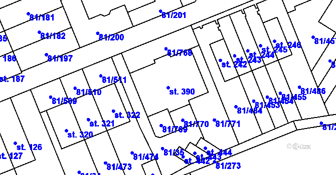 Parcela st. 390 v KÚ Nupaky, Katastrální mapa
