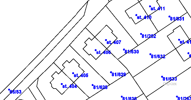Parcela st. 406 v KÚ Nupaky, Katastrální mapa