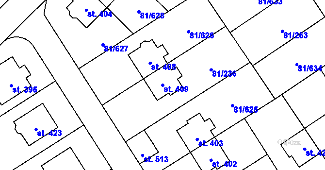 Parcela st. 409 v KÚ Nupaky, Katastrální mapa