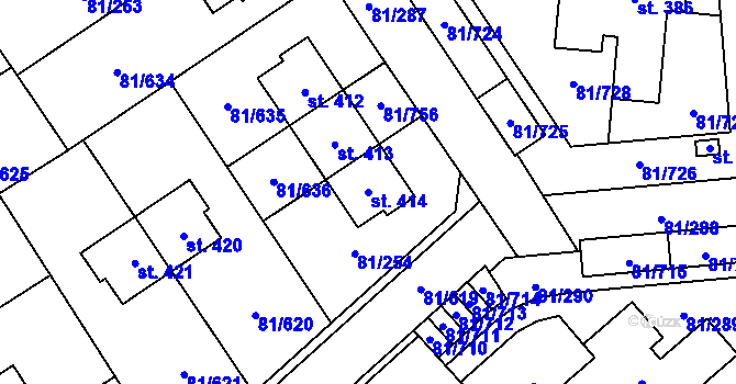 Parcela st. 414 v KÚ Nupaky, Katastrální mapa
