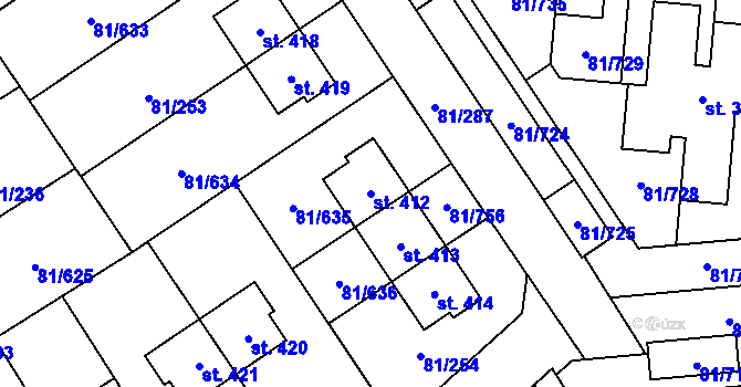 Parcela st. 412 v KÚ Nupaky, Katastrální mapa
