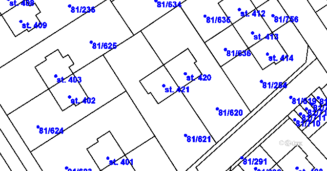 Parcela st. 421 v KÚ Nupaky, Katastrální mapa