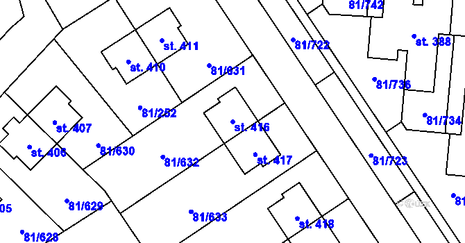 Parcela st. 416 v KÚ Nupaky, Katastrální mapa