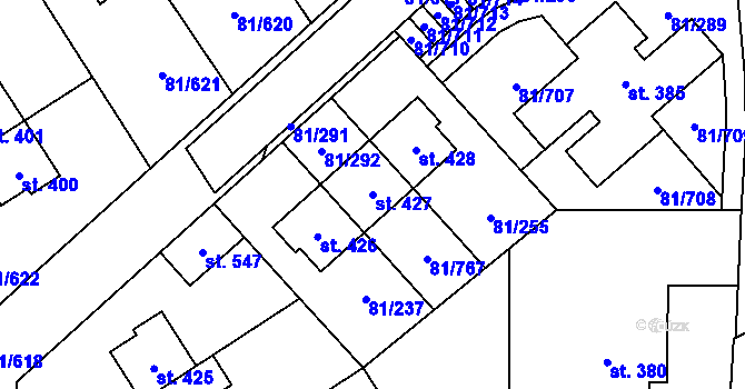Parcela st. 427 v KÚ Nupaky, Katastrální mapa