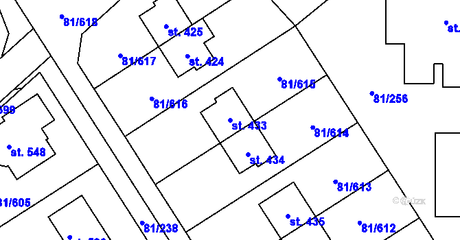 Parcela st. 433 v KÚ Nupaky, Katastrální mapa