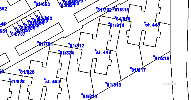 Parcela st. 447 v KÚ Nupaky, Katastrální mapa