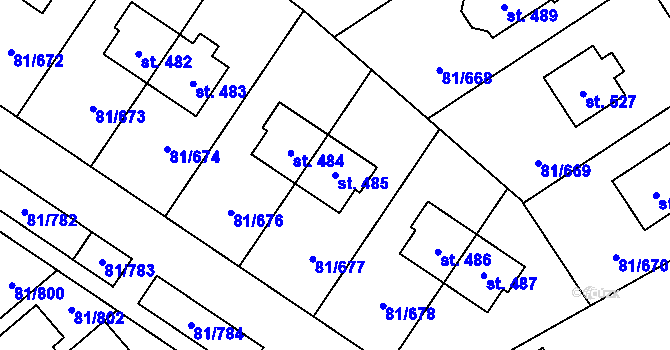 Parcela st. 485 v KÚ Nupaky, Katastrální mapa