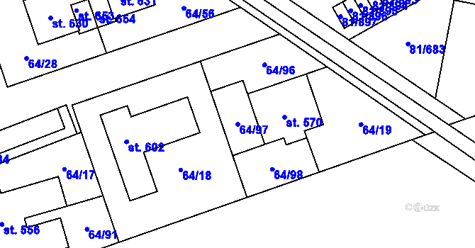 Parcela st. 64/97 v KÚ Nupaky, Katastrální mapa