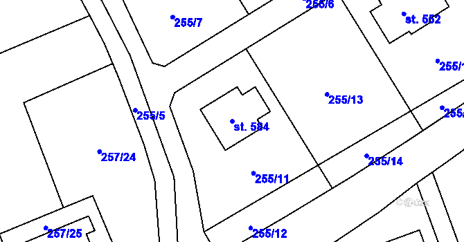 Parcela st. 584 v KÚ Nupaky, Katastrální mapa