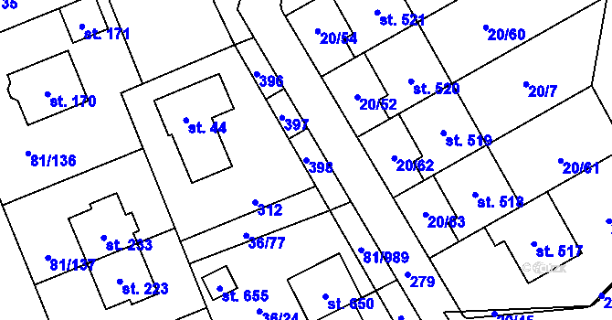 Parcela st. 398 v KÚ Nupaky, Katastrální mapa