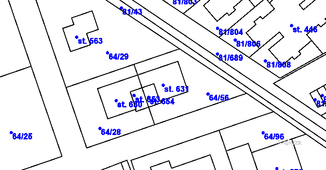 Parcela st. 631 v KÚ Nupaky, Katastrální mapa