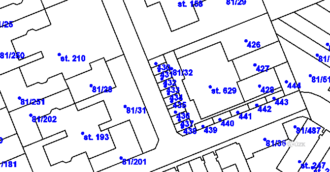 Parcela st. 433 v KÚ Nupaky, Katastrální mapa
